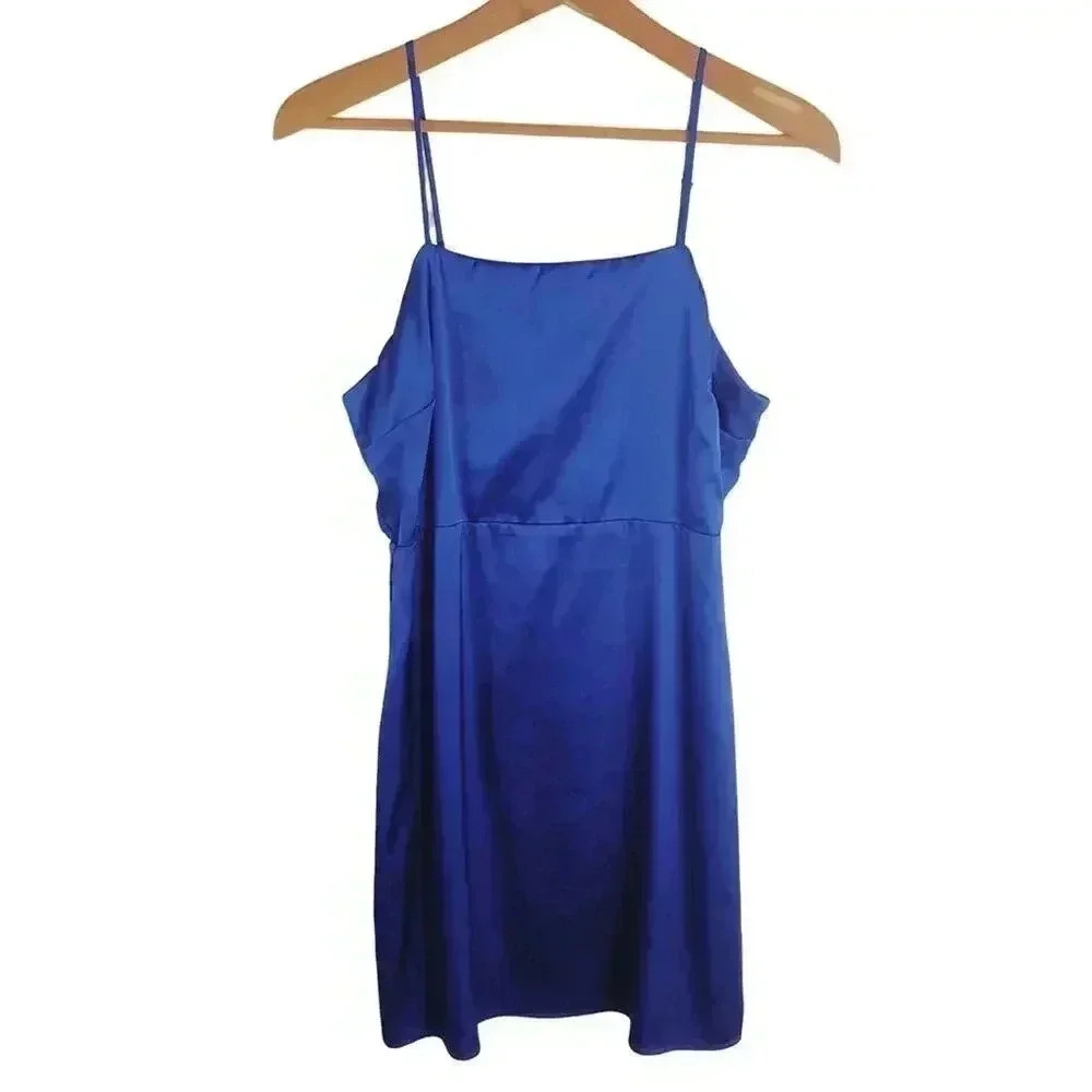 Aqua Electric Blue Satin Mini Dress Formal Cocktail Prom Women's Size M